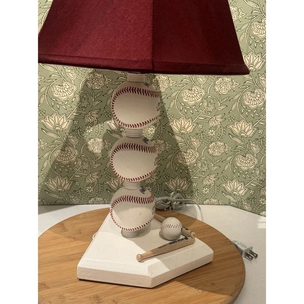 Baseball Stacked Baseballs Table Lamp  Fabric Shade Pop Art 21” Retro  90s